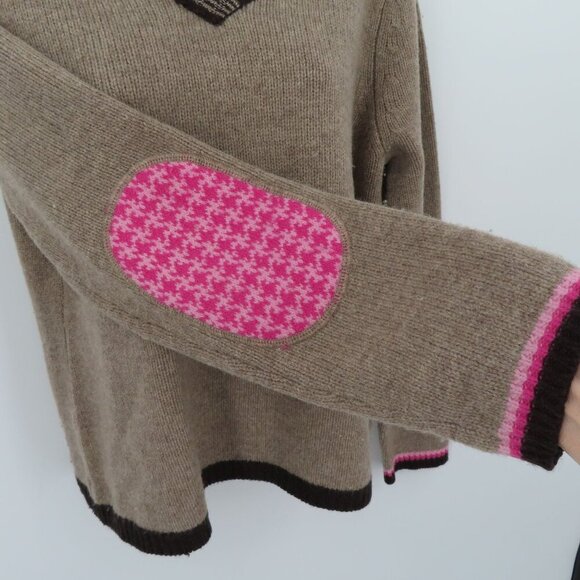 Alexandra Bartlett Women Large Lambswool Wool Brown Pink Elbow Patch Sweater - Picture 4 of 11